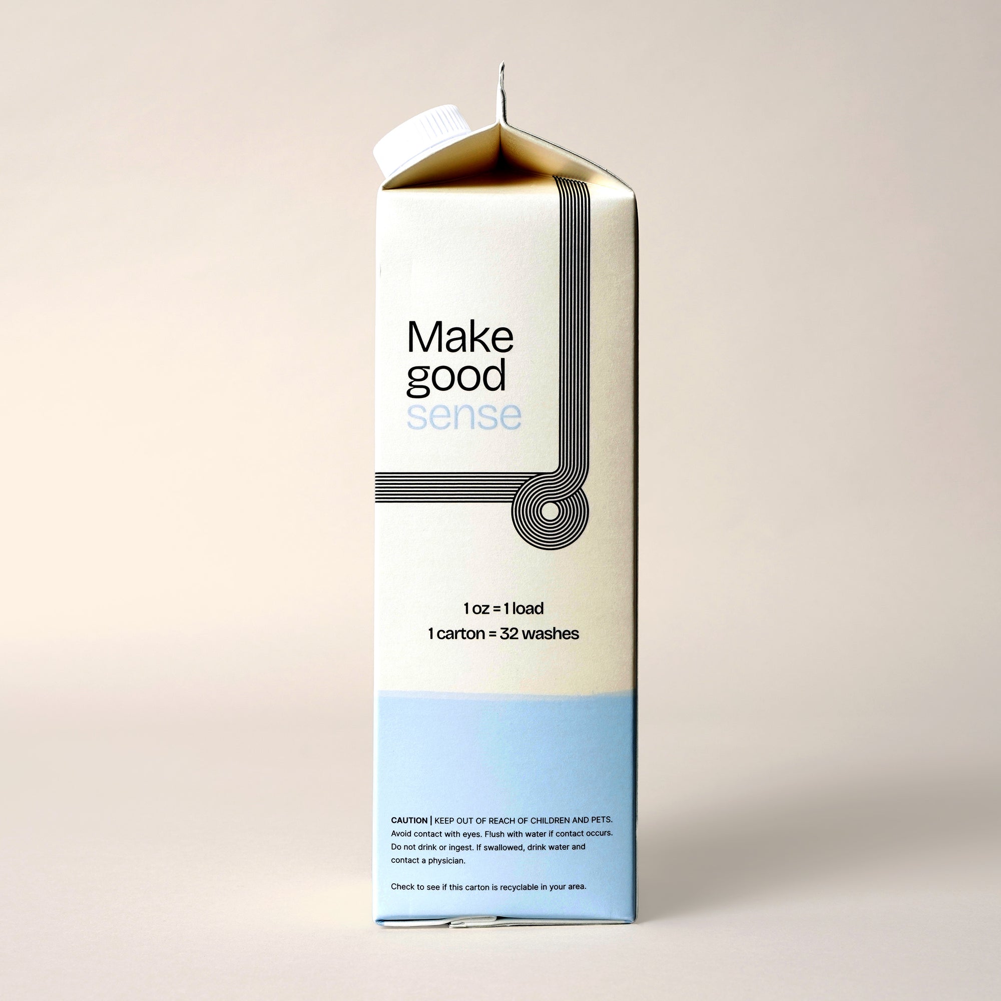 Side View of Care Free Concentrated Laundry Soap. 32 ounces, plastic-free packaging.