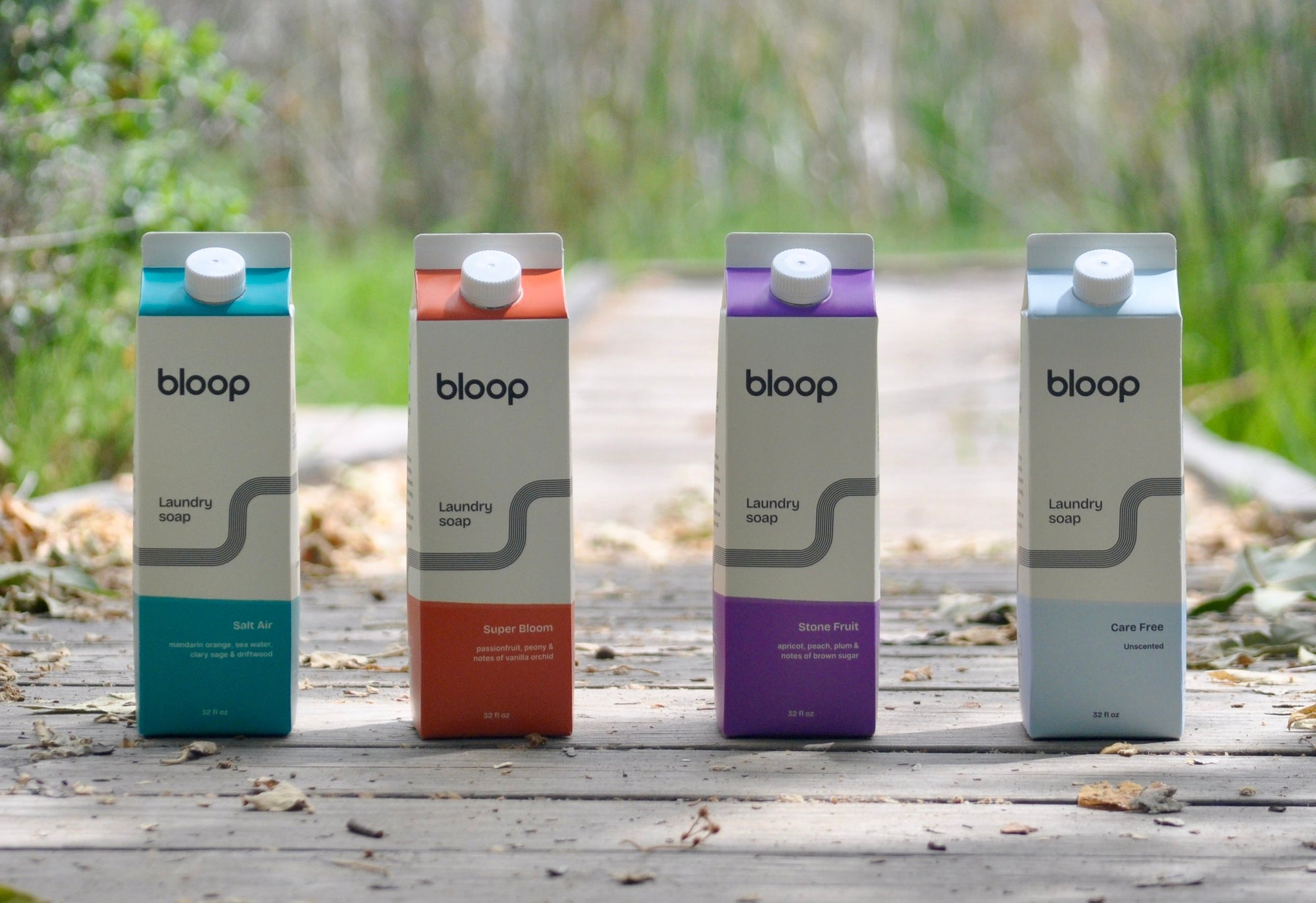 all bloop scents lined up from Salt Air, Super Bloom, Stone Fruit, and Care Free
