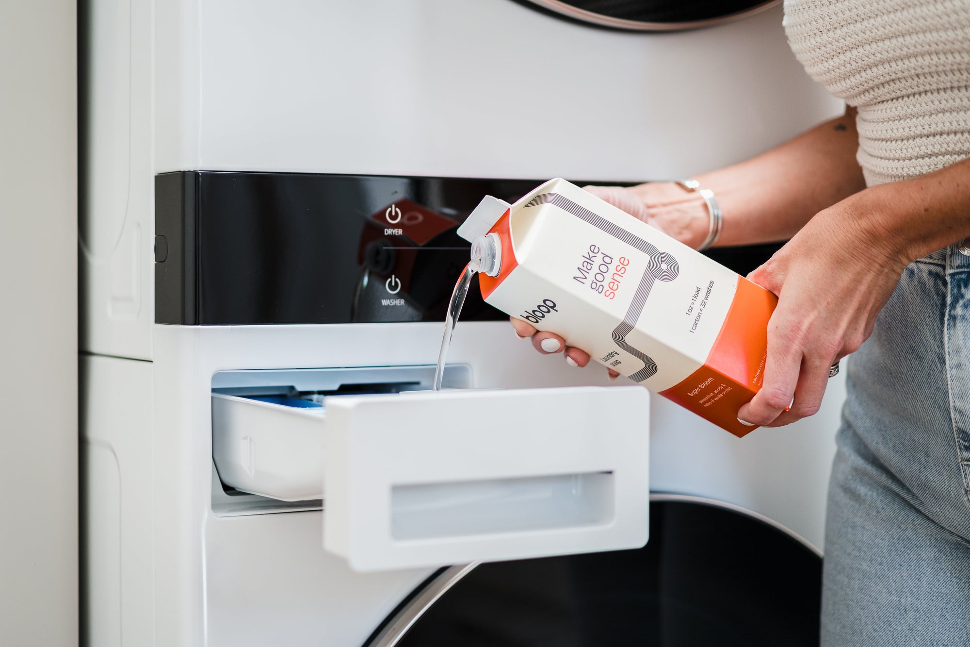 one ounce of ultra concentrated Bloop natural laundry soap is all you need to clean your clothes